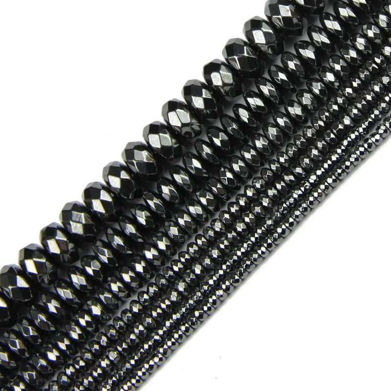 

YHBZRET Natural Stone Black Hematite beads spacer Flat Round Faceted Loose beads For Jewelry Making bracelet DIY 3/4/6/8/10MM