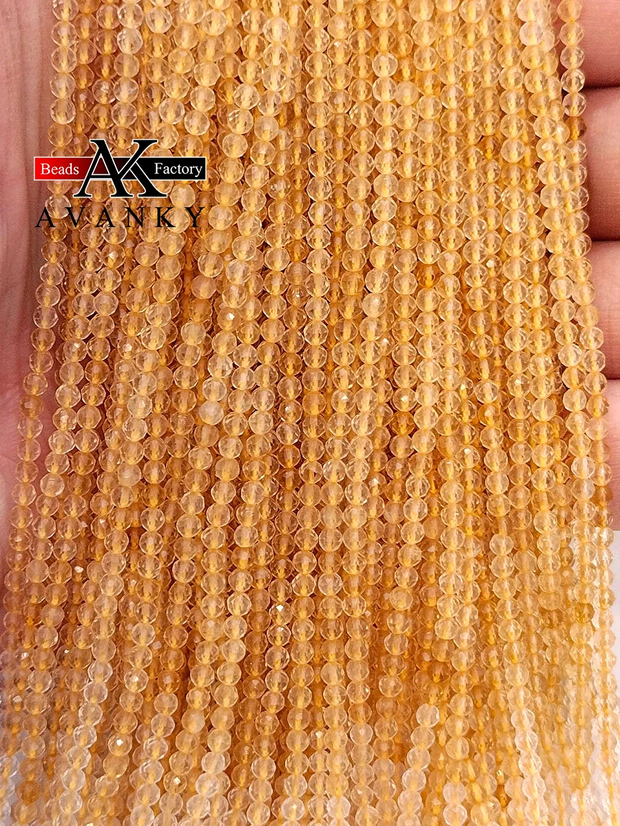 

Natural Citrine Without Treatment Stone Faceted Round Beads 2mm 3mm 4mm For Jewelry Making DIY Bracelet Necklace 15''