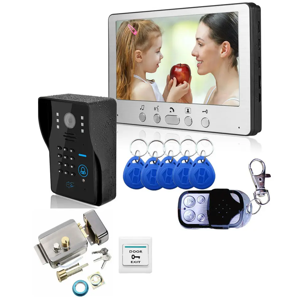 

Visual Intercom Doorbell 7" Lcd RFID Password Wired Video Door Phone System Indoor Monitor IR Camera Support Unlock
