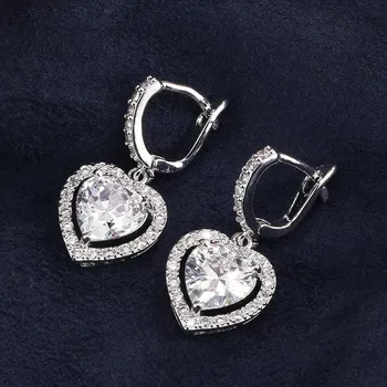 

T989 Top Quality 925 Sterling Silver Heart Shape Earrings 5A NSCD Stone 2carat Drop Earrings For women Jewelry