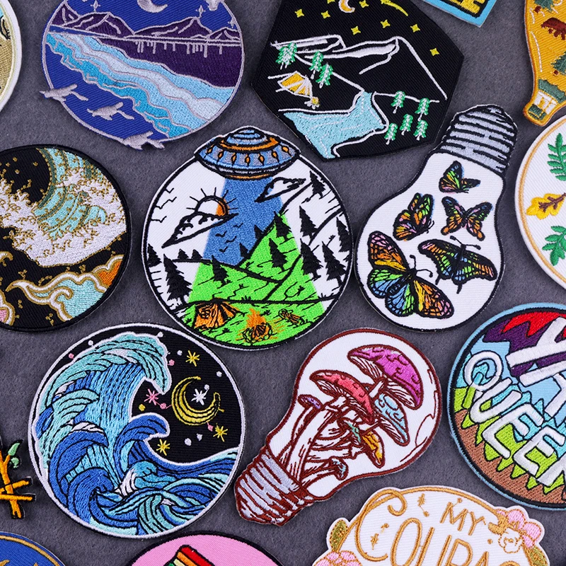 Mountain Camping Embroidered Patches for Clothing Thermoadhesive Patches  Adventure Travel Badges Sewing Applique for Clothes