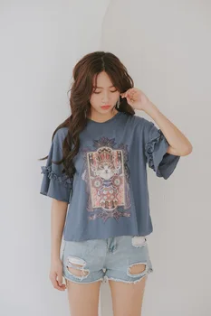 

Unicorn Polyester Cotton Broadcloth Print Direct Selling Tumblr Korean Kpop Women Free Shipping 2020 Design Hem Tees Top Tide