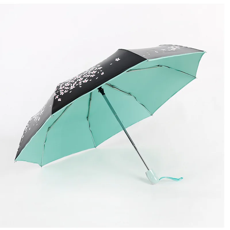 

Cherry Automatic Rain Or Shine Dual Purpose Three Fold Automatic Parasol Wholesale Vinyl Folding Sun-resistant Automatic Parasol