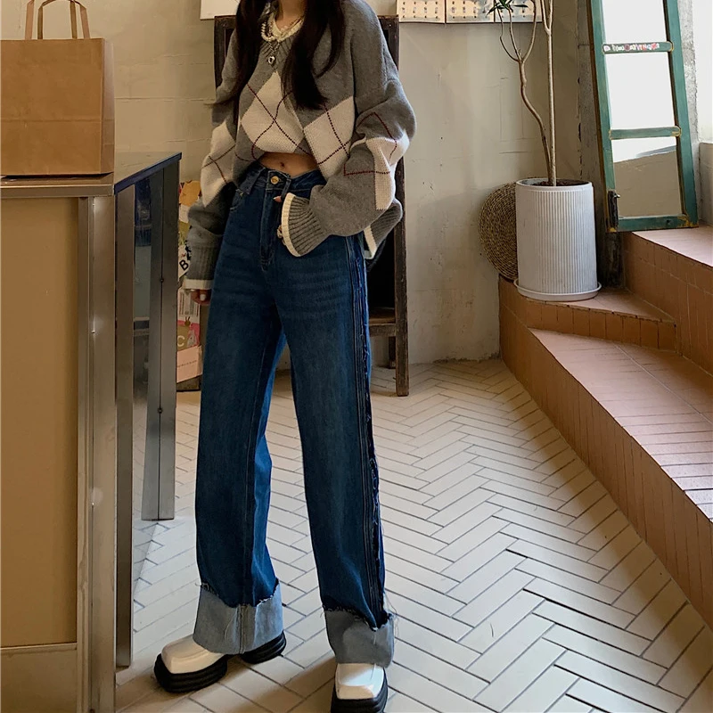 Patchwork Baggy Jeans Women Loose Streetwear Blue Pants 2021 Oversized Jeans Female Pants High Waist Jeans Trousers
