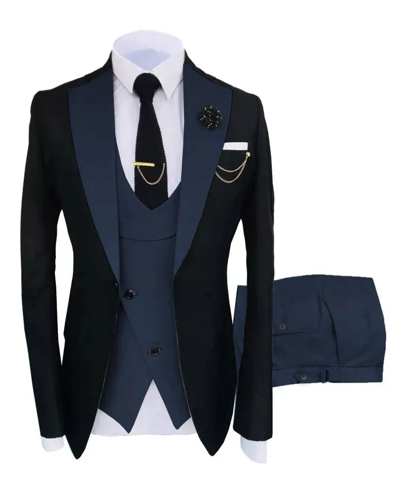 

3Pcs Black Men's Suits Jacket Vest Navy Pants for Man Wedding Custom Made Suits Tailored Party Wear Male Suits Sets Man Blazer