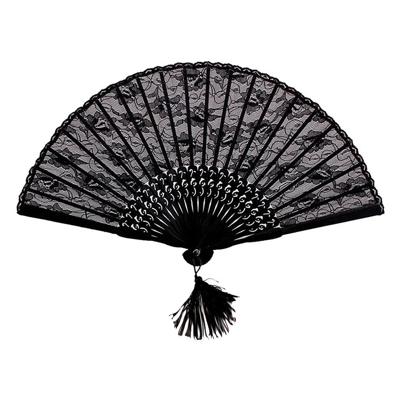 

Handmade Retro Style Folding Flower Lace Fan, Black
