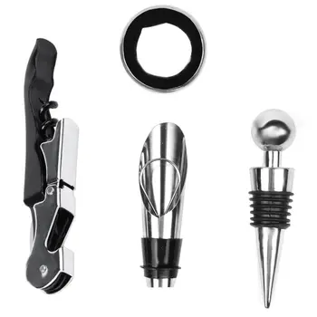 

4 pcs/set Red Wine Opener Stainless Steel Pourer Wine Ring Bottle Plug Hippocampus Knife Wine Bottle Opener red