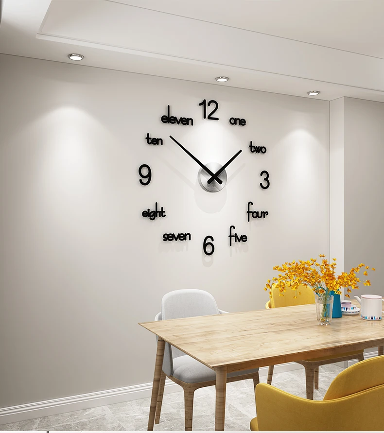 Decorative Large DIY Wall Clock Silent Black Acrylic Hanging Wall Watch Modern Design Living Room Kitchen Clocks Free Shipping