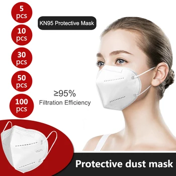 

KN95 Face Mask PM2.5 FFP2 Anti-fog Strong Protective Dustproof Mouth Cover 5-Layer 95% Filtration Breathable Respirator Filter