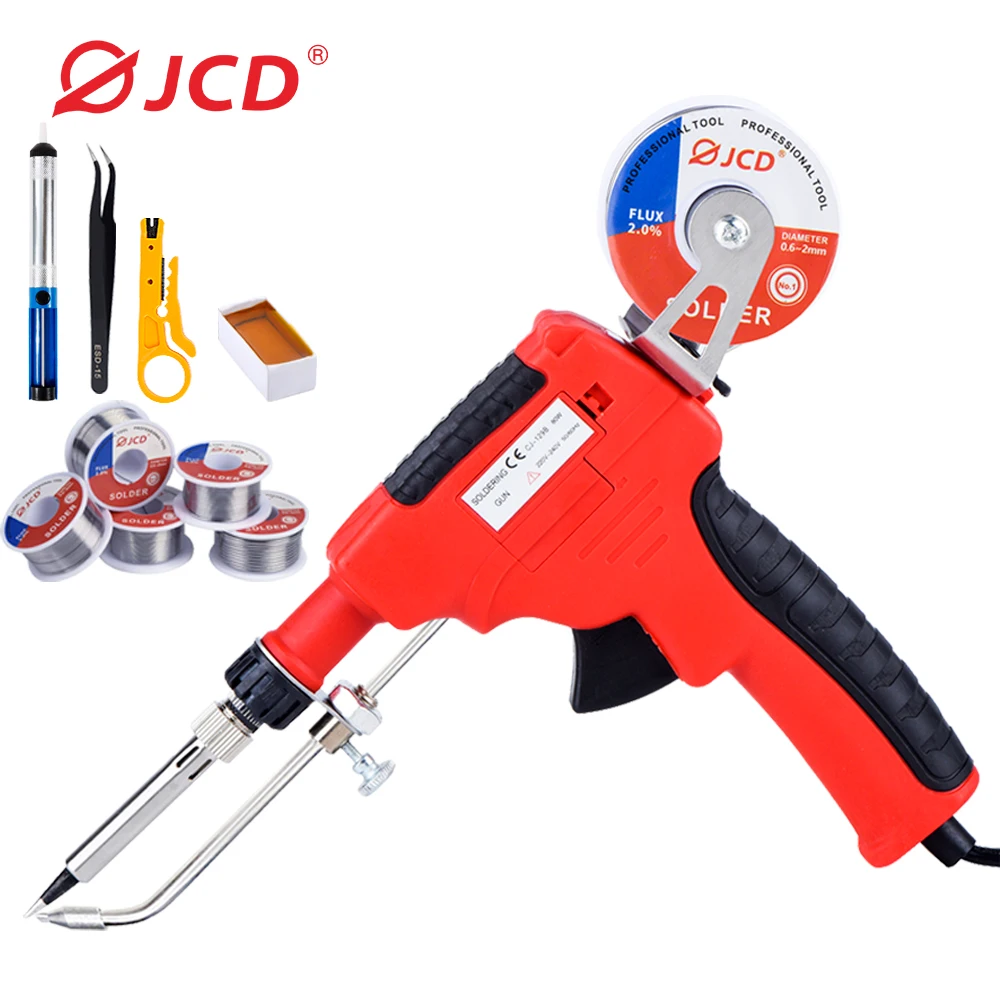 JCD Electric Soldering Iron Gun 220V 80W Manual Tin-feeding Welding Solder Repair Gun Comes With 50G Lead-free Tin High Quality