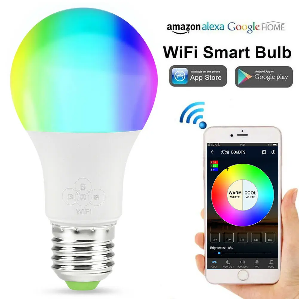 

No Hub Required Smart Light Bulb, RGB Color Changing LED Bulbs, Works with Alexa and Google Home,2.4GHz WiFi Only Wifi Smart