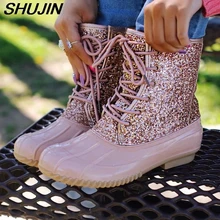 SHUJIN/ПВХ ботильоны; прозрачная обувь; коллекция года; Женская пикантная водонепроницаемая обувь с блестками; женские ботинки на шнуровке; сандалии; Mujer