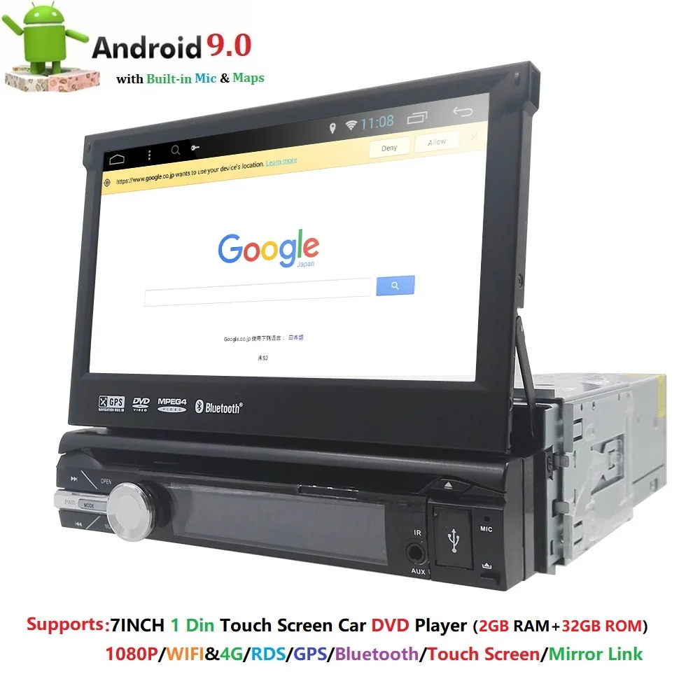 Flash Deal Universel 1 din 7‘’Android 9.0 Quad Core  DVD  GPS navigation 2GB RAM  32GB ROM Support Wifi,OBD2,DAB,DVR,Free map 1