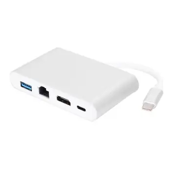

4 in 1 USB Type C HUB Gigabit Ethernet USB-C to HDMI RJ45 TYPE-C Adapter 4 Ports Aluminum Alloy Shell Computer PC Splitter