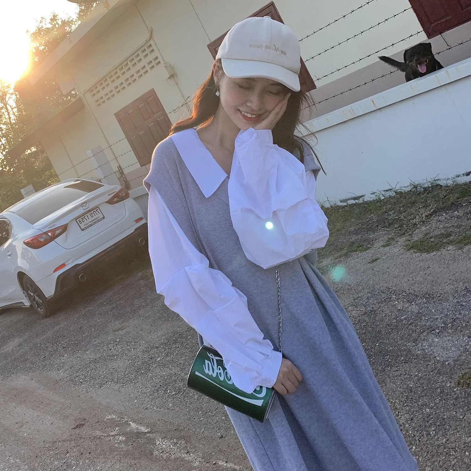 

2020 New Style Spring WOMEN'S Dress Fake Two-Piece Shirt Splicing Dress Student Loose-Fit Mid-length Hoodie Skirt