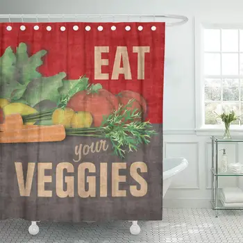 

Shower Curtain Vegetable Eat Your Veggies Still Life Retro Food Tomato Home Decor Waterproof Bath Bathroom Curtains Set with