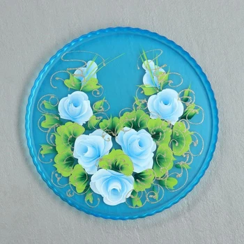

Tray "Roses on Black" art painting 28 cm, blue 4852764
