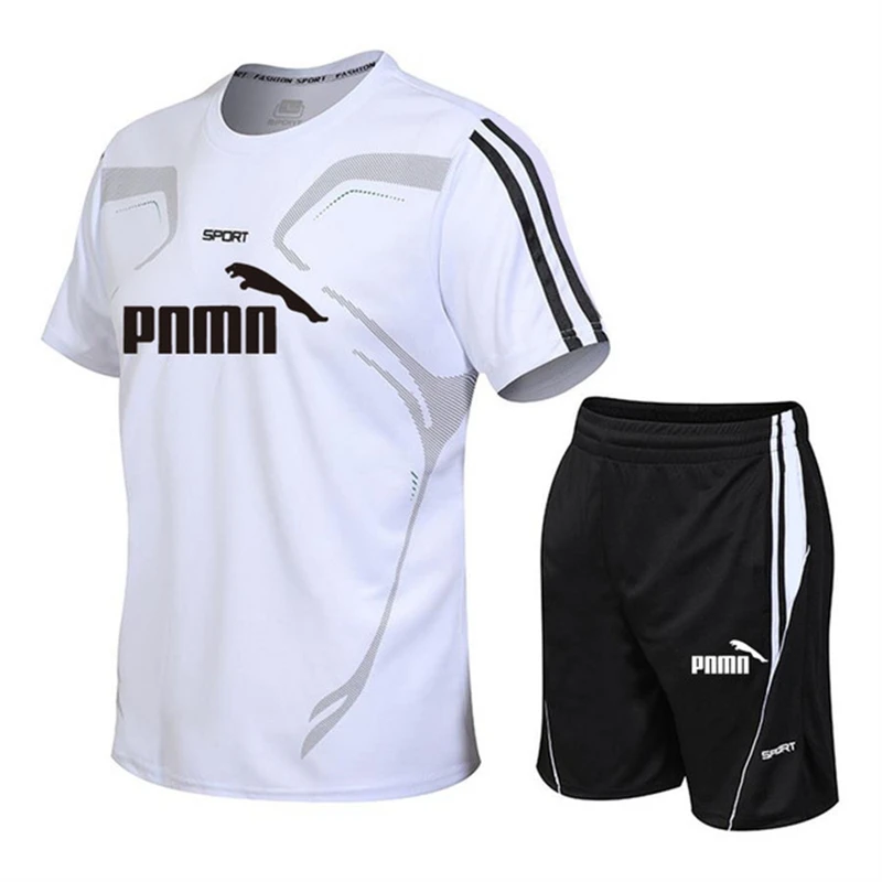 Chándal informal de marca para hombre, conjuntos para hombre, trajes deportivos de Fitness, camiseta de manga corta + Pantalones cortos, conjunto de 2 piezas de secado rápido