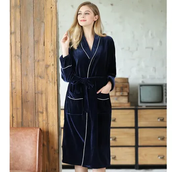 

2019 Womens Velvet Robe Bathrobe Wedding Bridal Gown Pajamas Sleepwear Pocket Belts Satin Robe Ladies Dressing Gowns