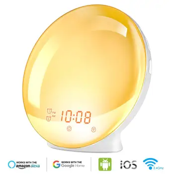 

7 Colors Sunrise/Sunset WiFi Smart Wake Up Light Workday Alarm Clock Smart Life APP Works with Alexa Google Home