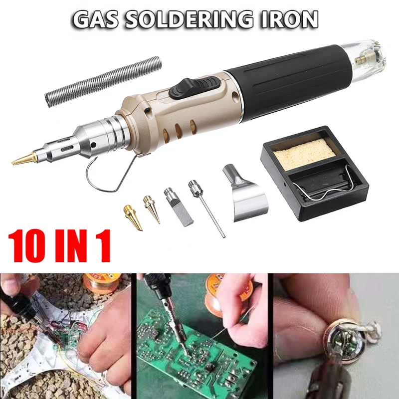 

10 in 1 Butane Gas Soldering Iron Spray Gun Kit Professional Auto Ignition Torch Tools Welding Pen Burner For Welding Supply