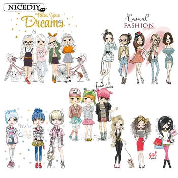 

DIY Best Friends Patches Iron on transfers For Clothes Cartoon Cute Girls Patches Applique On Clothing Heat Transfers Washable