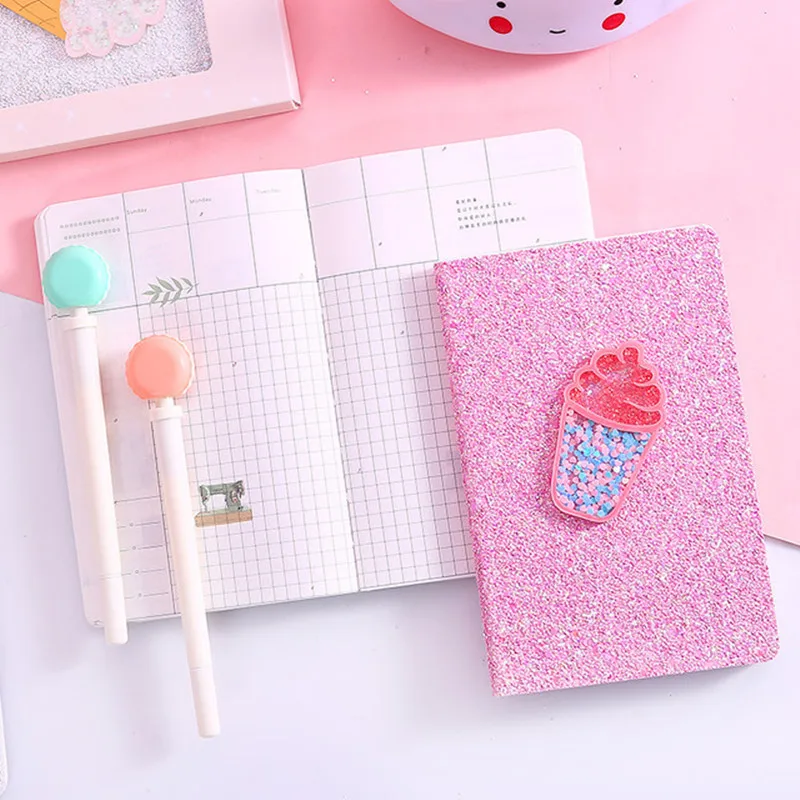 

Journal Kawaii Notebook Sequin Ice Cream Grid Travel Planner Organizer Schedule Pink School Supplies Girl Stationery Gift