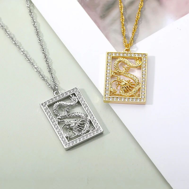 Zircon Square Dragon Necklaces For 