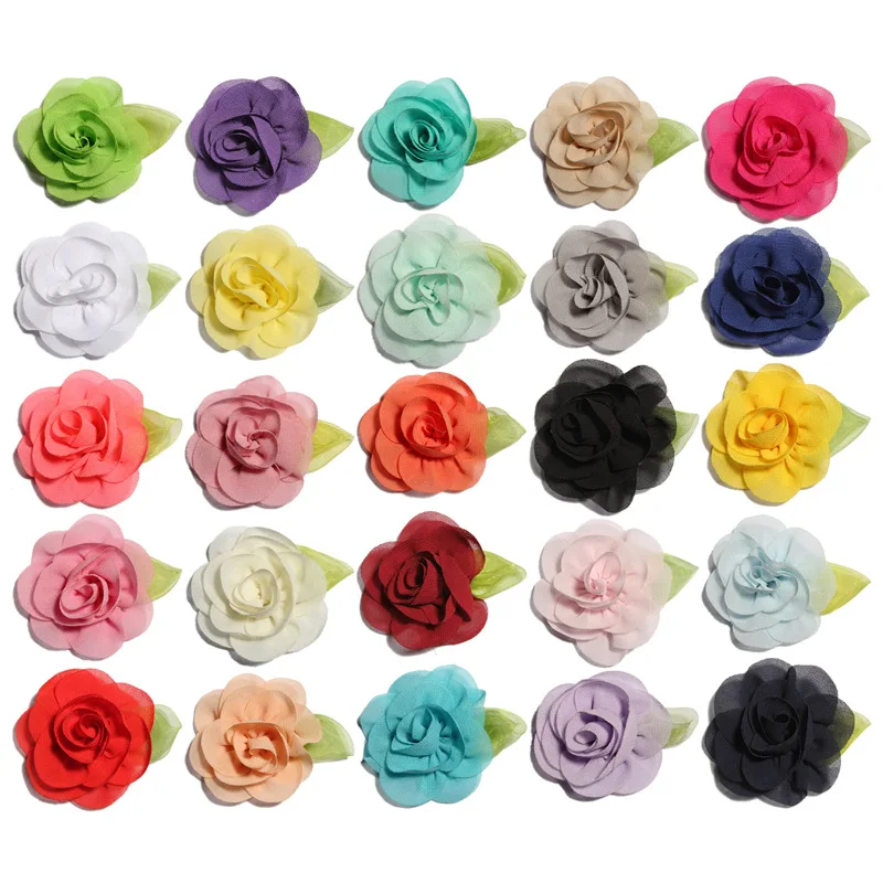 

10pcs/lot 6CM Green Leaf Chiffon Flower Hair Accessories for Girls Handmade Fashion Headwear Corsage Shoe Clothing Accessories