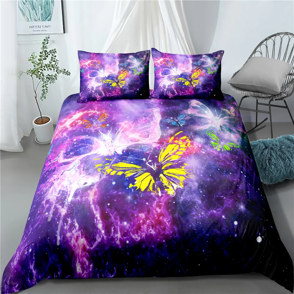 

Colorful butterfly 3D digital printing quilt cover bedding pillowcase quilt cover three-piece quilt cover