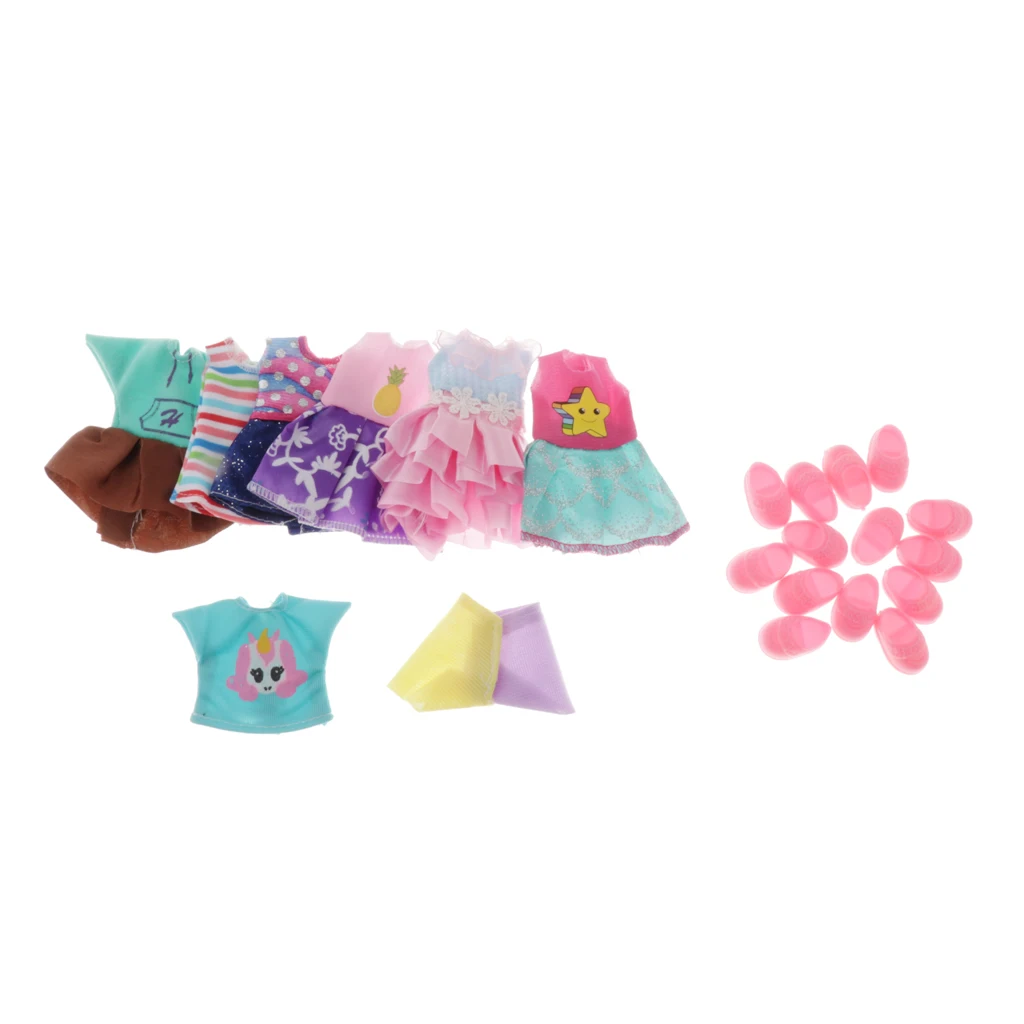 7 PCS Dolls Clothes Daily Outfits Shoes Dress Shorts Toys Accessory