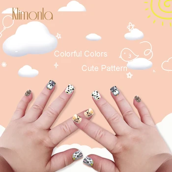 

24Pcs/Set False Nail Short Press On Nails Tips Designs Cat Cute Pattern Cartoon Medium Size Pre-designed Fake Nails for Kids