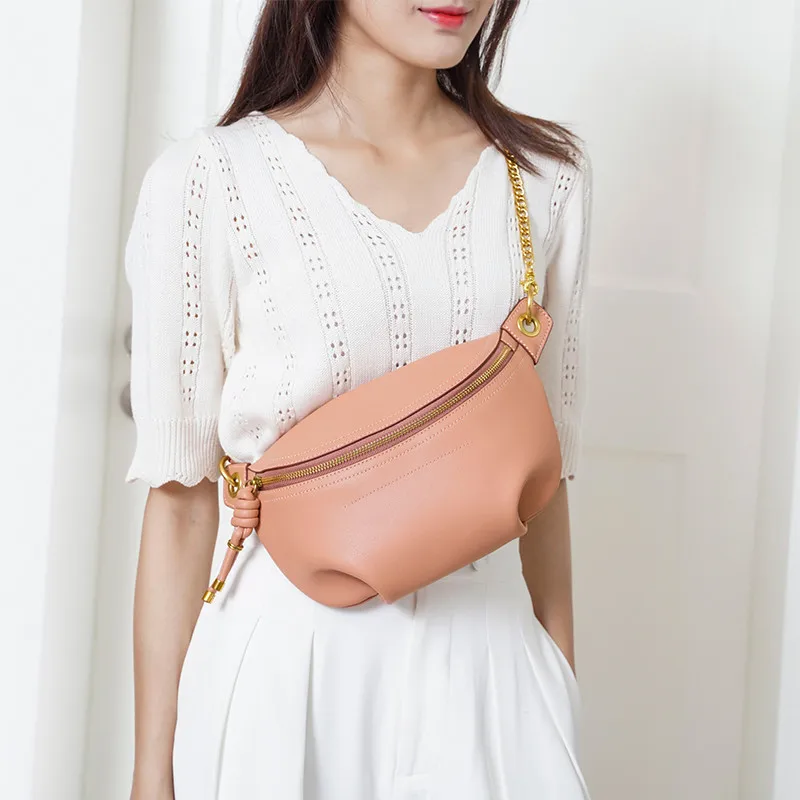 PNDME/Модная женская сумка из натуральной кожи на груди, простая сумка из воловьей кожи, розовая женская сумка на пояс, повседневные милые женские сумки-мессенджеры