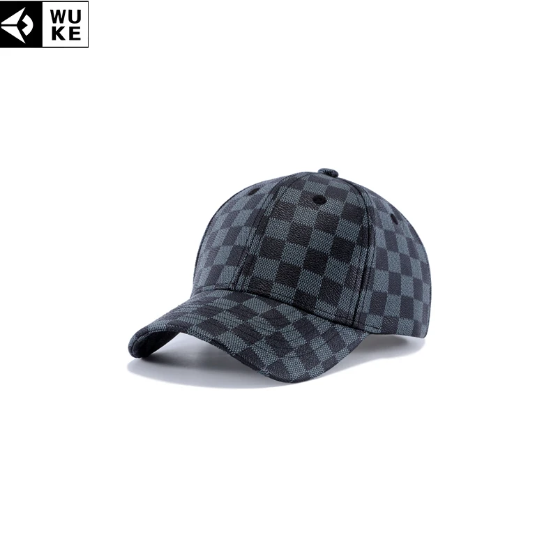 

WUKE Plaid Pattern Baseball Hat Men Gorras Para hombre PU Leather Snapback Cap Spring Outdoor Hats For Adjustable Women Caps