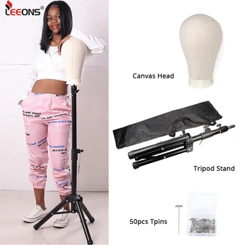 

Leeons High Quality Wig Tripod Stand And Canvas Head Adjustable Tripod Wig Stand With Mannequin Head For Making Wig Display Kits