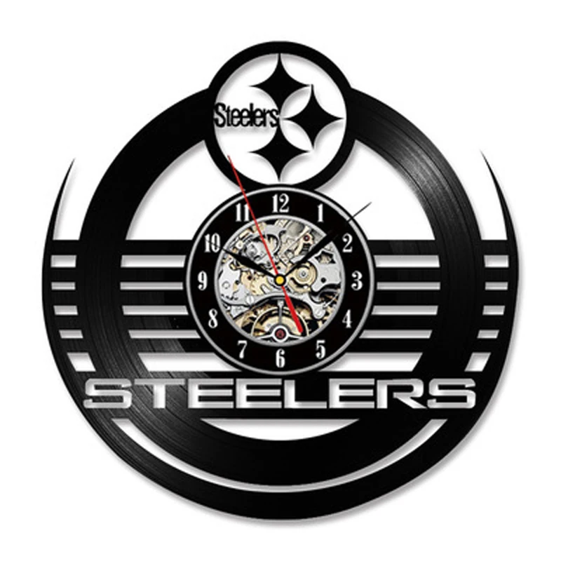 Современный Дизайн Виниловая запись настенные часы Steelers Американский футбол