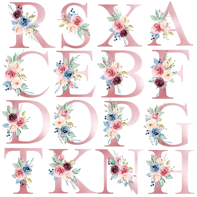26 English letters Thermo-stickers On Clothes Fashion letter Flower Iron Transfers For Clothing Stickers Wholesale Patch |