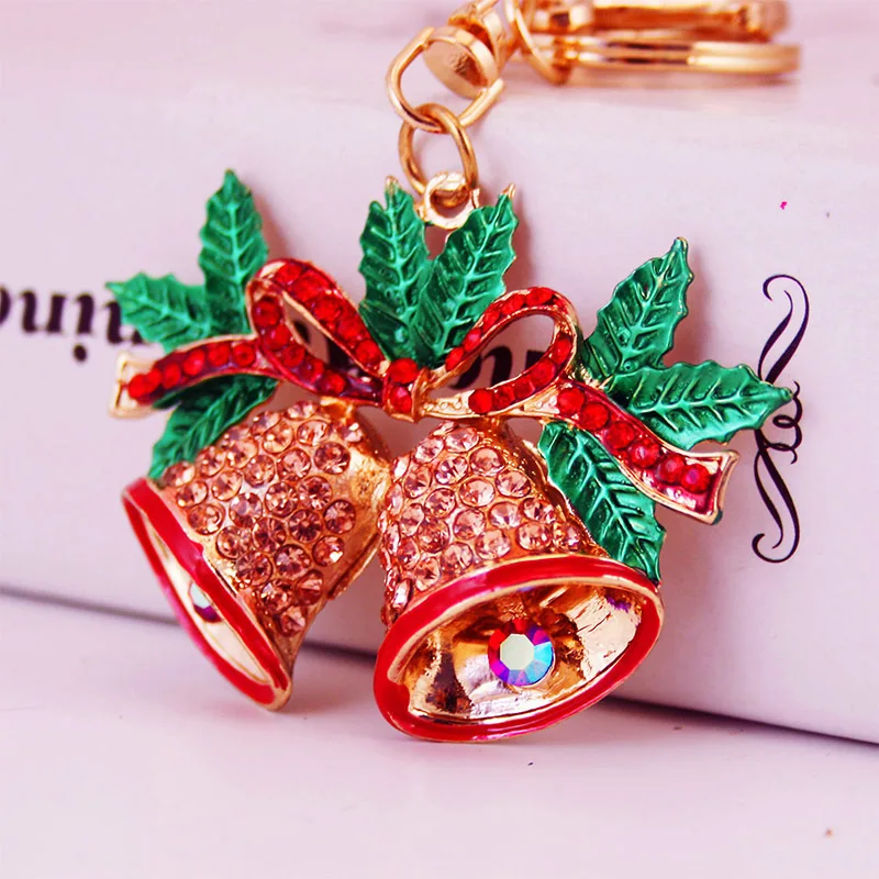 

Christmas Rhinestone Bell Keychain For Women Bag Car Key Ring Charming Key Chain Jewelry Accessories