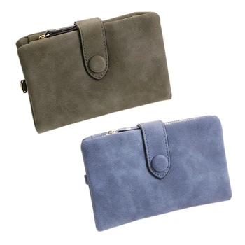 

2 Pcs Wallet for Women Trifold Small Female Purse Scrub Leather Women Wallet, Ink-Blue Colour & Armygreen
