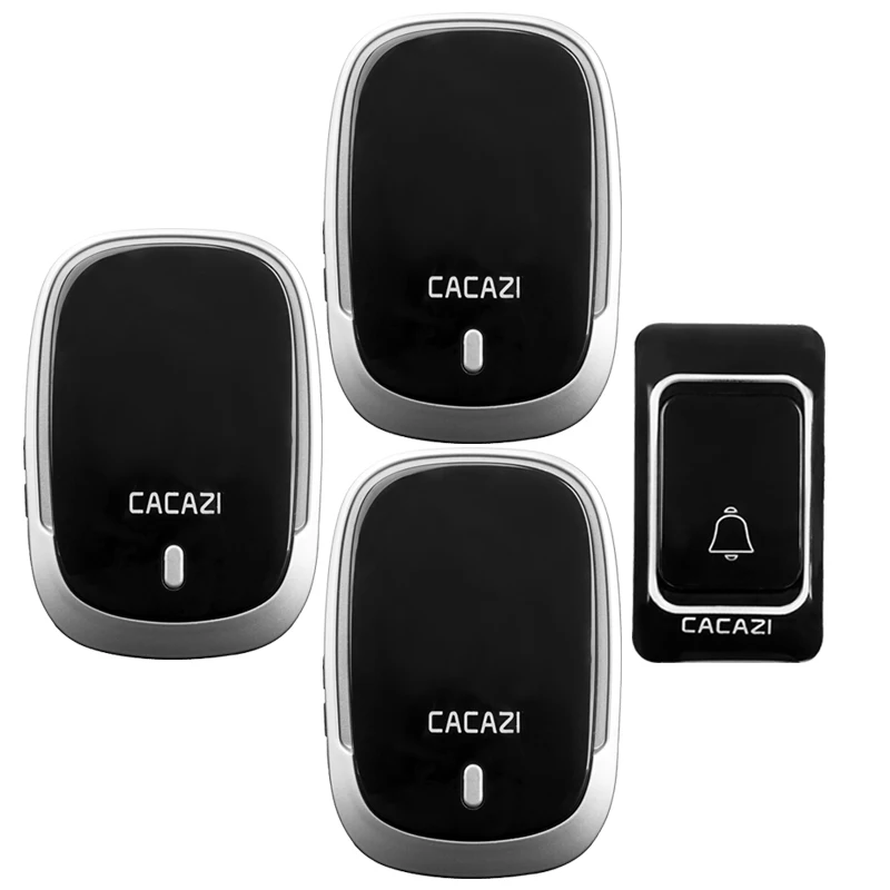 1 button 3 receiver Беспроводной дверной звонок CACAZI с водонепроницаемой батареей 1, 2 кнопки 1, 2, 3 приемника, 300 м, пульт дистанционного управления, вилка стандарта США, ЕС, Великобритании, Австралии, домашний звонок, дверной звонок - Цвет: 1 button 3 receiver