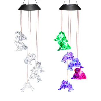 

outdoor LED solar light Solar Frogs Wind Chime Hanging Lamp Pendant Light IP44 Mixcolor Slow Flashing