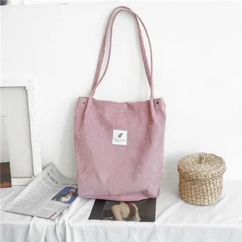 

2020 Real Limited High Capacity Women Corduroy Tote Ladies Casual Shoulder Bag Foldable Reusable Shopping Beach Solid Bags