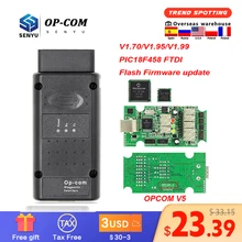 Opcom v5 1.70 1.95 1.99 pic18f458 ftdi flash atualização de firmware op com para opel obd obd2 scanner carro ferramenta diagnóstico cabo 1.7