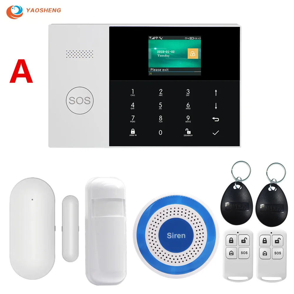Wifi GSM GPRS переключаемая беспроводная домашняя охранная сигнализация с управлением приложением ЖК-сенсорная клавиатура с датчиком движения - Цвет: Set A