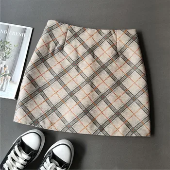 

Autumn Winter Woolen Plaid Skirt 2020 New Women High Waist Sexy Slim A line Skirts Korean Lady mini skirt femme jupes faldas
