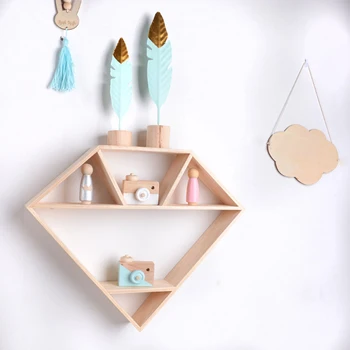 

Nordic Style Wooden Shelf Diamond Shaped Storage Holder Wall Hanging Shelves For Nursery Kids Room Decoration Photography Props
