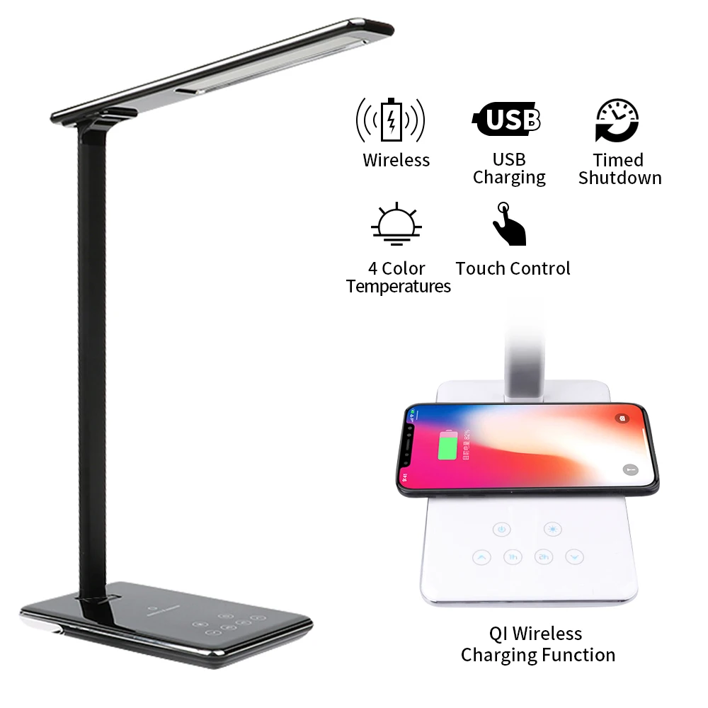 Skup Lampa stołowa led 2 w 1 QI bezprzewodowe biurko do ładowania lekka kreatywna ochrona oczu wielofunkcyjne światła do czytania do ładowania mobilnego