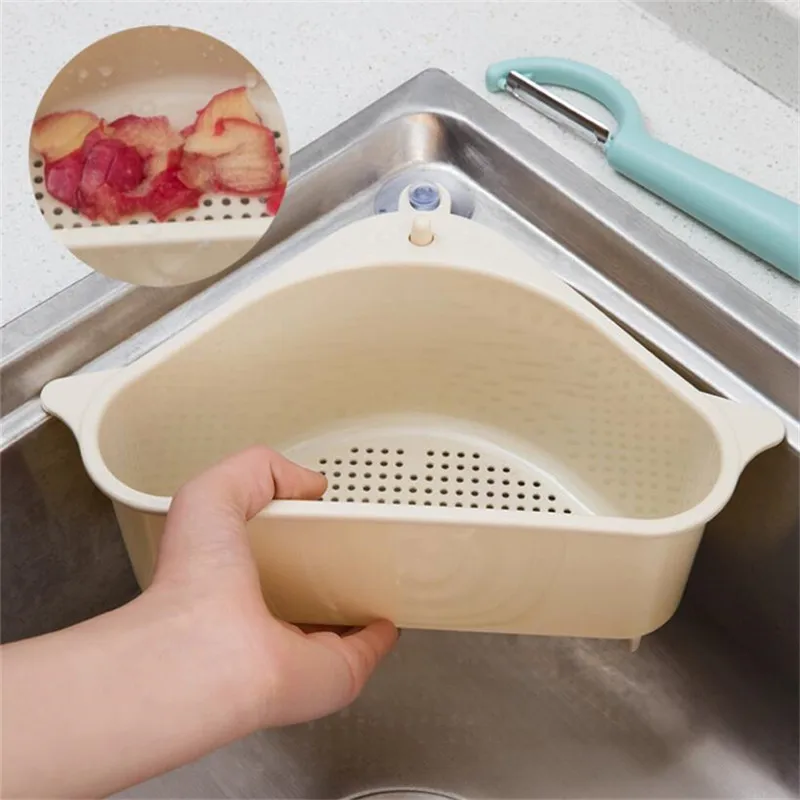

Triangular Sink Strainer Drain Vegetable Drainer Basket Suction Cup Sponge Rack Storage ToolSink Filter Shelf Kitchen Supplies