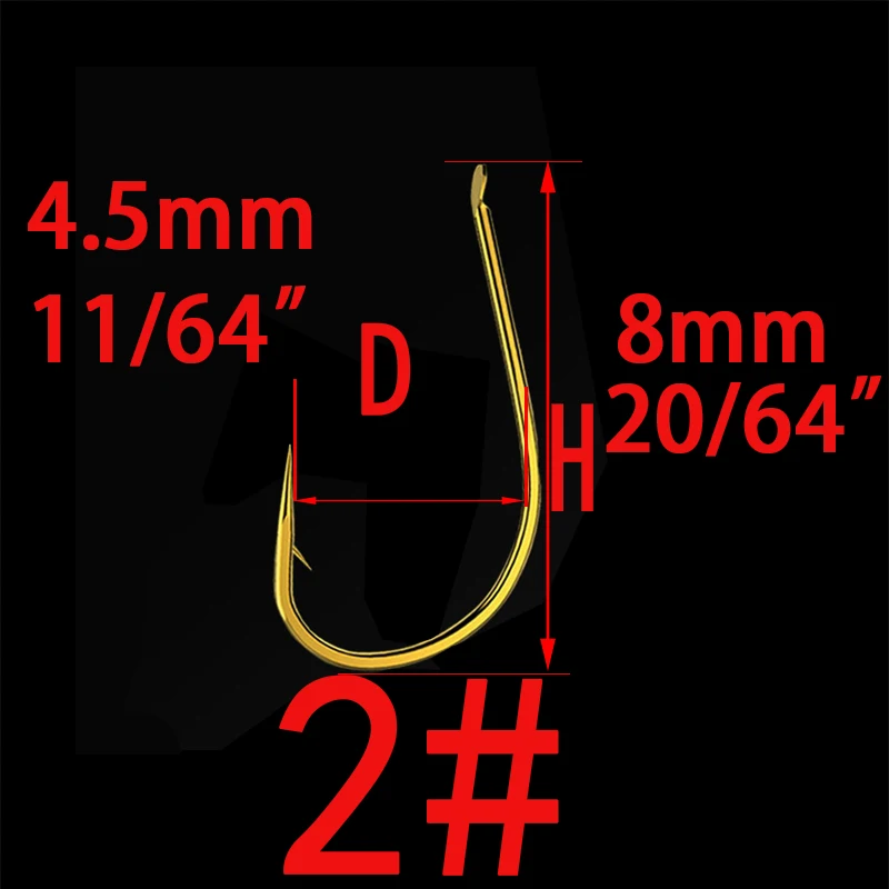 100 шт. Высокоуглеродистая сталь золотой рыболовный крючок Размер 1#2#3#4#5#6#7#8#9#10#11#12# рыболовные крючки для ловли карпа - Цвет: Barbed Hook Size 2