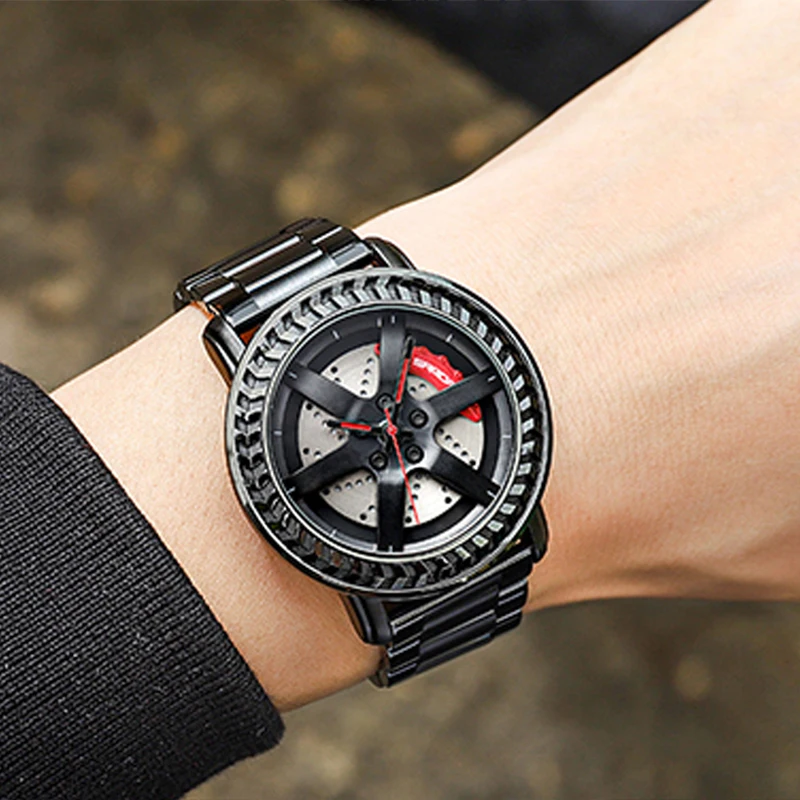 Car Wheel Rim Hub Men Watch Top Brand Sports Male Quartz Sliver Stainless Steel Band Wrist Watches Waterproof Relogio Masculino